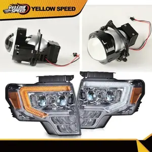 Fit For 09-14 Ford F150 Chrome Smoked Double LED DRL Tube Projector Headlights