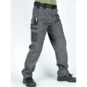 Men's single-color waterproof tactical work pants, with zippers, no waistband, regular fit with sports pockets, durable long pants suitable for all seasons, outdoor training pants. Please place your order according to the size chart.