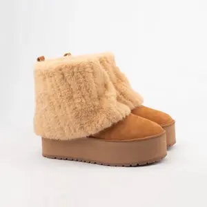 Aspen Platform Fold Over Faux Fur Ankle Boots - Cruelty-Free, Water Resistant, True to Size, Ideal for Everyday Wear, Gift for Women