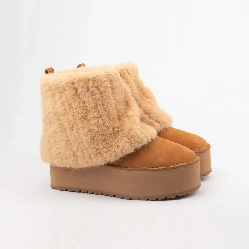 Aspen Platform Fold Over Faux Fur Ankle Boots - Cruelty-Free, Water Resistant, True to Size, Ideal for Everyday Wear, Gift for Women