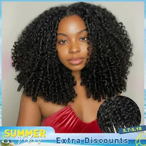 【SummerVibes】Lemoda Half Wig Human Hair Burmese Curly Wig for Women 200 Density 3 In 1 Seamless Flip Over Half Wigs Beginner Friendly Glueless Wigs Human Hair with Spiral End Natural Color