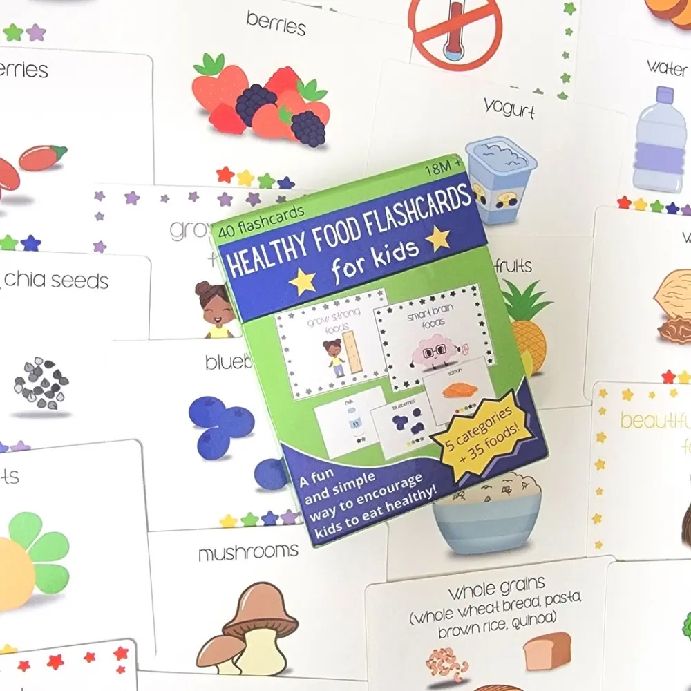Healthy Food Flashcards for Kids - 40 Cards with Images & Questions for Interactive Learning about Healthy Eating & Nutrition Concepts