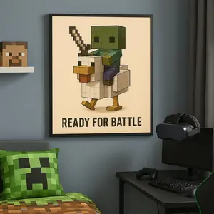 Pixel Game Inspired Canvas Wall Art, Gamer Kids Bedroom Decor, Minecraft Style Gift Poster Style7