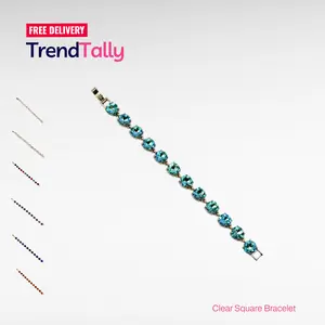 Gemstone Link Bracelet for Women - Silver Tone Precision Cut Purple Stone Square Back Costume Jewelry | Fast USA Shipping