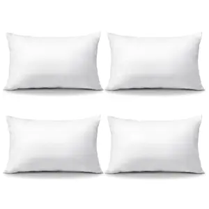 Pack of 4 White Decorative Pillow Inserts, 12 x 20 Rectangle Cushion Inner Soft Fluffy Plump Stuffer Cushion Pads