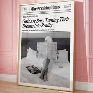 Newspaper Poster Black And White Wall Art Prints Trendy Wall Decor Girly Feminine Posters Aesthetic Retro Apartment Unframe Kitchen Room