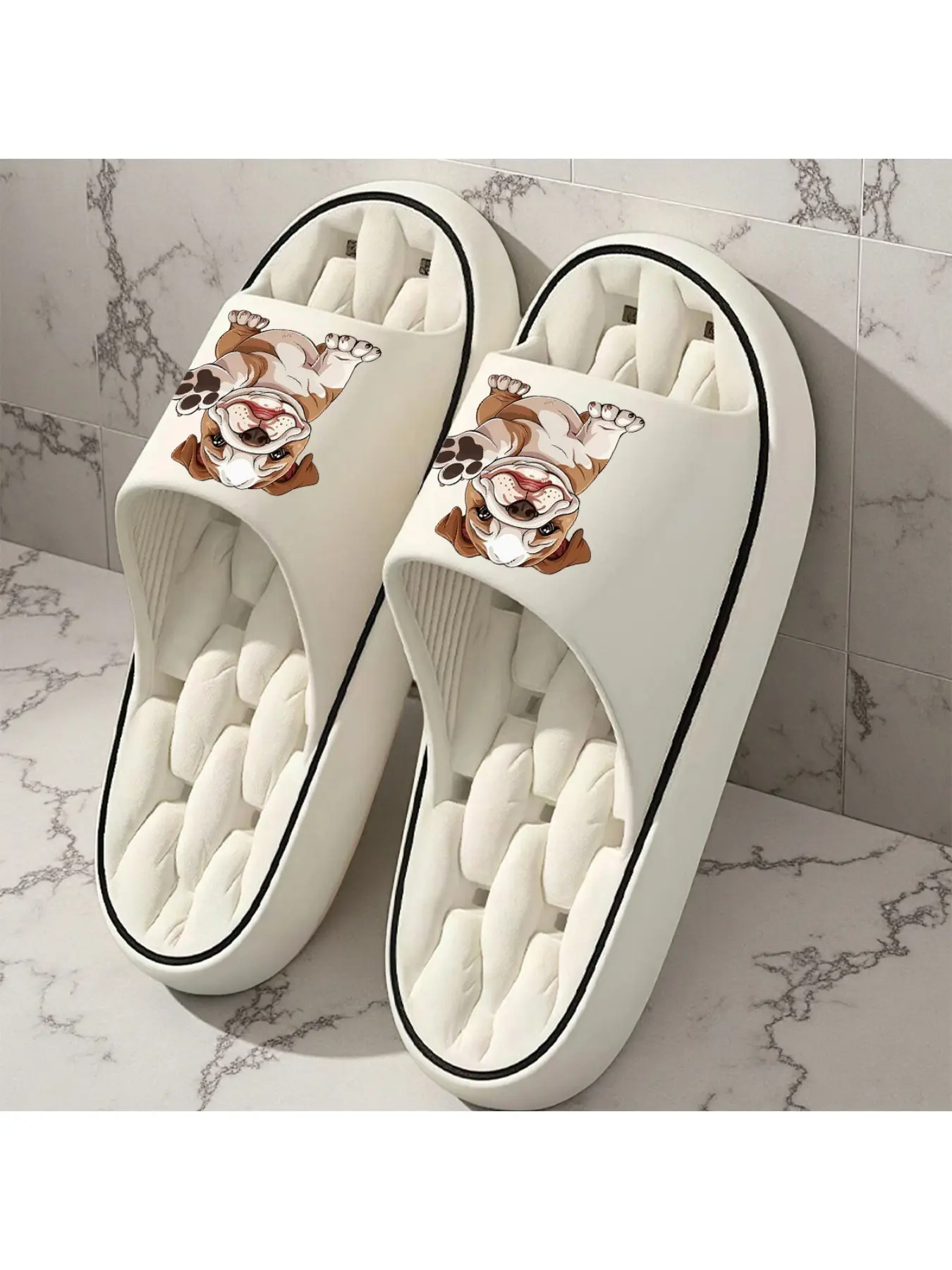 1 Pair of New Unisex Slippers, Cute Bulldog Waving Hello Design, Indoor/Outdoor Slippers, Holiday Gift Slippers, Women's House Shoes, Room Slippers, Birthday Gift Slippers, Casual Slippers, Summer EVA Slippers, Bathroom Slippers, Beach Slippers