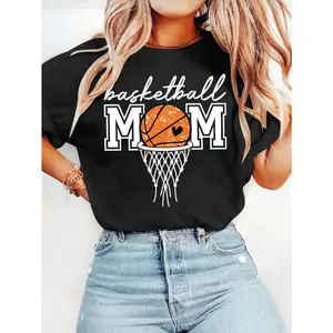 Womens Basketball Mom Graphic Tee Cute Hoop Net Heart Design Casual Short Sleeve Crewneck Shirt Mothers Day Gift for Sports Moms