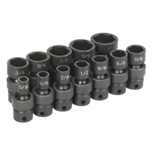 212 MAIN 0.38 in. Drive 12-Piece 6-Pt. Standard Length Fractional Impact Socket Wrench Set - Grey Pneumatic 1212U, Alloy Steel Universal Fit High Torque Tool for Cycling Outdoor Maintenance