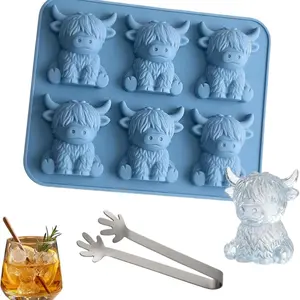 Mini Highland Cow Ice Cube Molds, Reusable Silicone Tray for Whiskey Cocktails Coffee, Fun Farm Animal Dessert Mold Gift for Friends Party