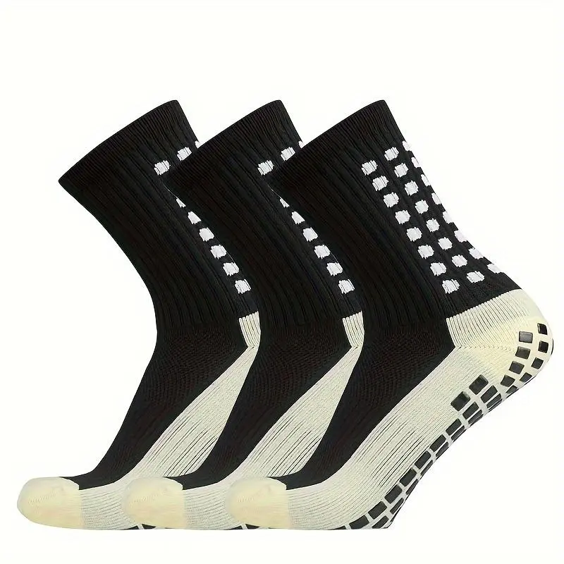 Soccer Socks, Teenagers' Thick Towel Bottom Middle Tube Adhesive Anti Slip Sports Cotton Pad Socks 3 Pairs