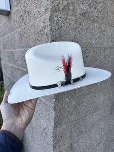 1,000X Short Crown, Brim 3" Morcon Hats Brand (Red Diamond Feather)