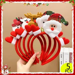 5pcs Different Christmas Headbands Snowman Elk Santa Claus Xmas Headband Christmas Hairpin for Party Favors Classroom Supplies