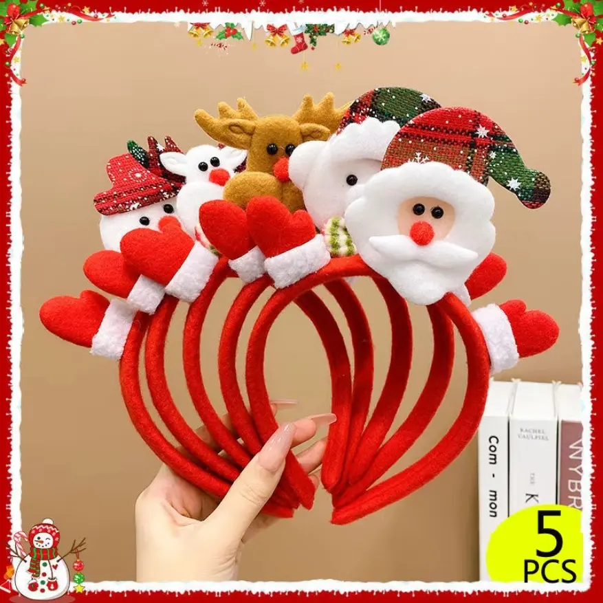 5pcs Different Christmas Headbands Snowman Elk Santa Claus Xmas Headband Christmas Hairpin for Party Favors Classroom Supplies