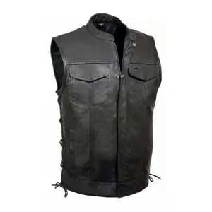 SOA Vest Men's Real Leather Anarchy Motorcycle Biker Club Concealed Carry Outlaw W/Side Laces