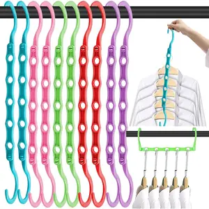 10 PCS Space Saving Hangers, 5-Hole Magic Hangers - Sturdy Plastic Hanger, Closet Organizers for Clothes Storage, College Dorm Essentials, Home Organization (Color)