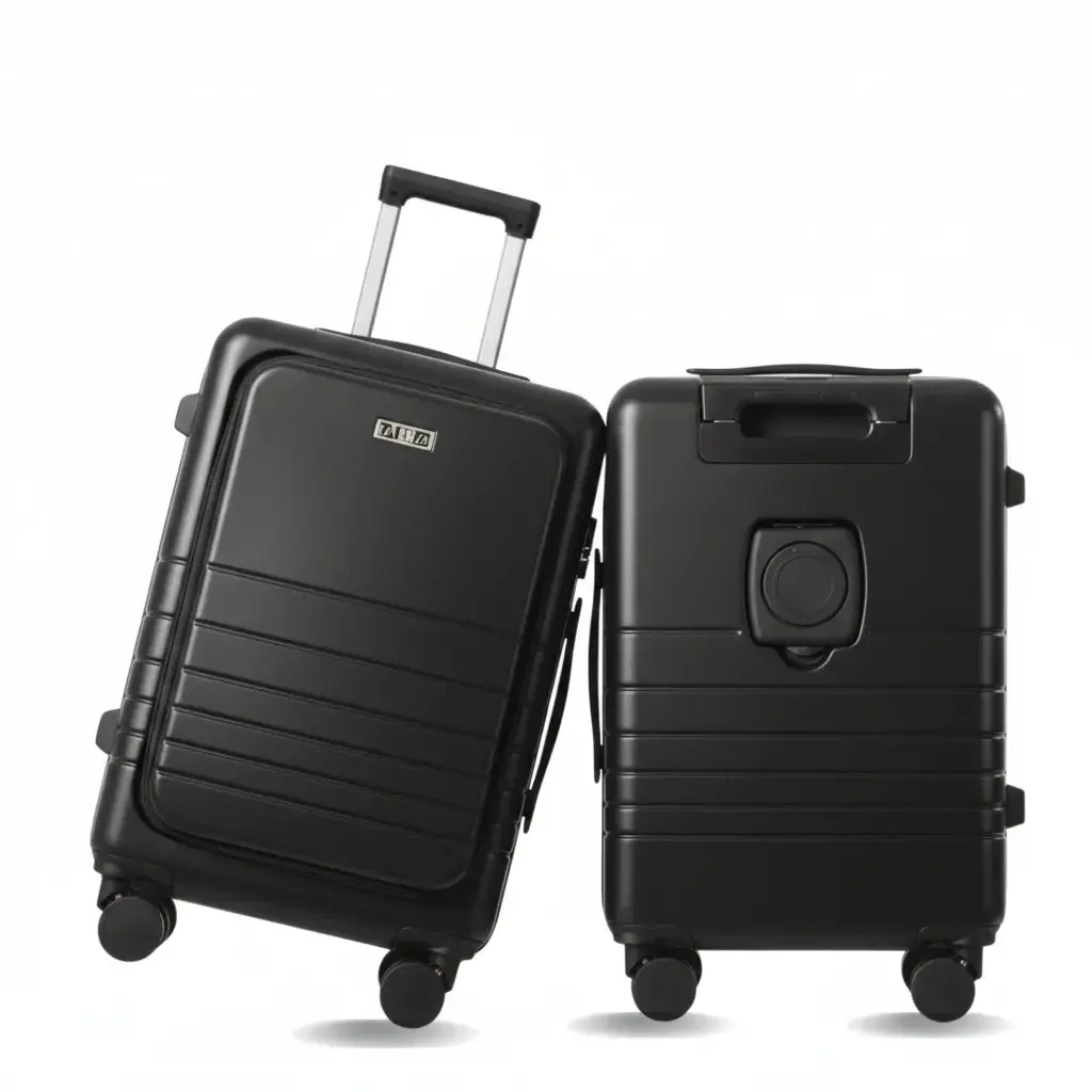 Fagoza Hardside Carry-On Luggage with Front Pocket, 22x14x9 Airline Approved, USB Charging Port, and Cup holder, Black