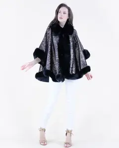 Original USA Women's Metallic Vegan Fur Trim Cape
