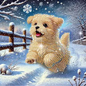 Diamond Painting Kits for Adults, DIY Snow Dog Designs Diamond Art Special Shape Diamond Partial Mosaic Craft Kits, Home Wall Painting Decor Art Gift（11.8*11.8in）