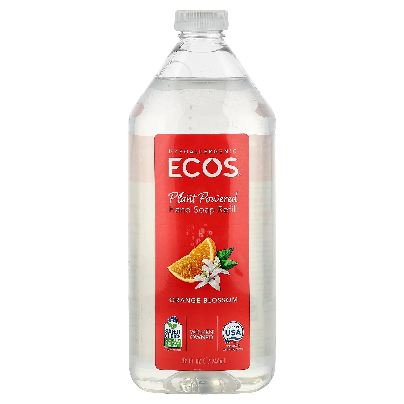 Ecos Plant Powered Hand Soap Refill, Orange Blossom, 32 fl oz (946 ml)