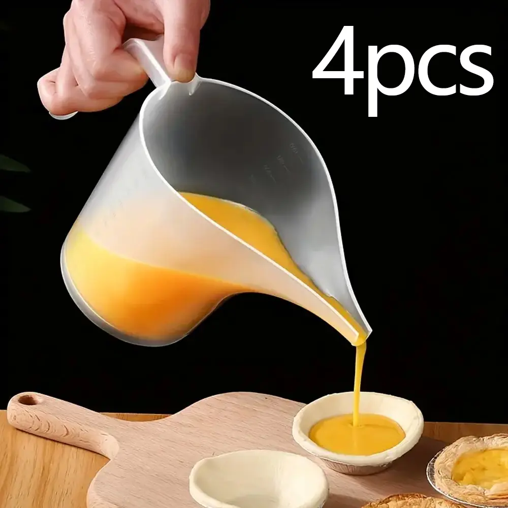 4pcs Large-Capacity Plastic Funnel Pitcher with Long Spout, Kitchen Measuring Utensils Set with Measuring Cup Included, Ideal for Bakeware Molds, Soap Making