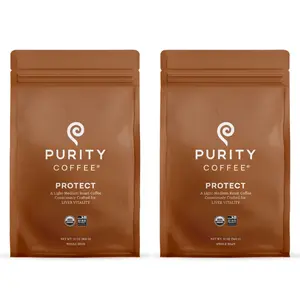 Purity Coffee PROTECT Light-Medium Roast – Low Acid Organic Coffee, Focus & Clean Energy, 12oz x(2 bags) – Whole Bean