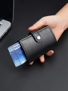 Men's Modern Card Holder, Minimalist Rfid Protection, Pure PU Leather Wallet, Fashionable Practical Design, Stylish and Functional, Business Card Holder