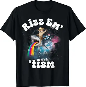 100% Cotton Unisex Rizz Em With The Tism Funny Meme Y2K Cat Autism Awareness T-Shirt