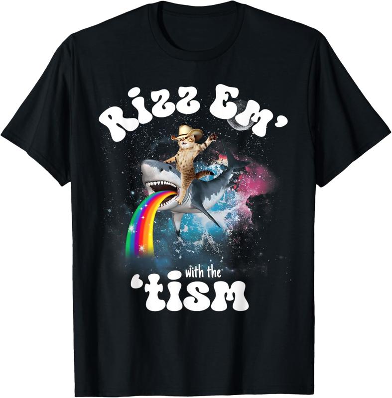 100% Cotton Unisex Rizz Em With The Tism Funny Meme Y2K Cat Autism Awareness T-Shirt