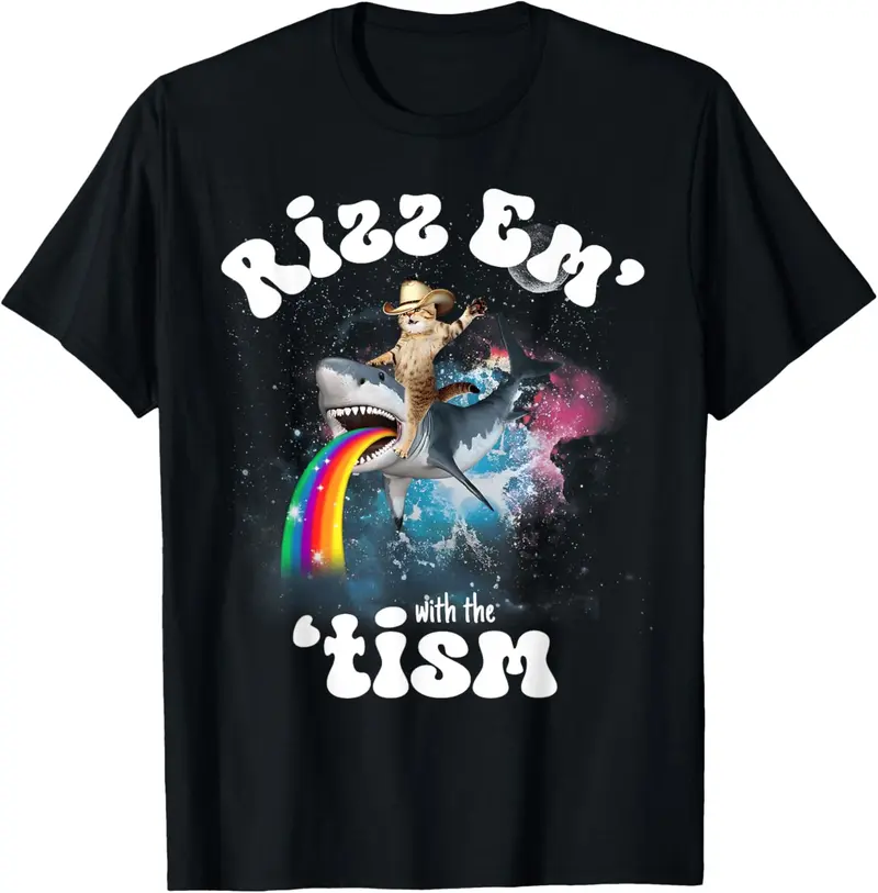 100% Cotton Unisex Rizz Em With The Tism Funny Meme Y2K Cat Autism Awareness T-Shirt