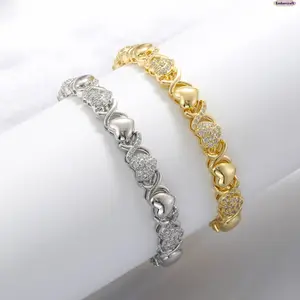 Gold Heart Bracelet for Women, Gold Plated Stone Bracelet, Elegant Dainty Jewelry Gift, Trendy Stackable Wrist Bracelet for Daily Wear, Party, Date Night, Birthday Gift, Fashion Jewelry Accessory