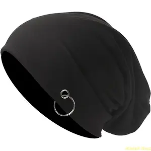 Solid Color Double-Layer Fashion Pullover Hip-Hop Street Dance Thin Beanie Silvery Circle Headscarf Turban Hat Women's Chemo Cap Outdoor Sports Cycling Warm Hat