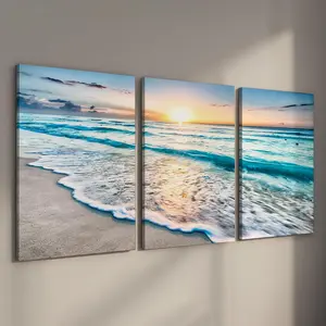 Beach Pattern Canvas Unframed Painting, 3 Counts/set Modern Wall Art, Wall Decor for Home Living Room Bedroom, Home Decor, Modern Home Decoration