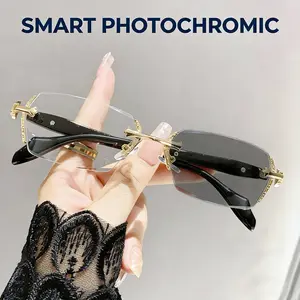 Muti-Function Photochromic Anti-Blue Light Frameless Reading Glasses for Men Women Reading, Computer Gaming, and Street Style with UV400 Protection