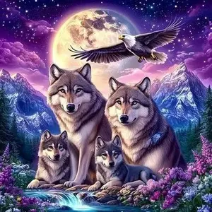 5D DIY Full Diamond Round Drill Painting - Diamond Painting Kit Wolf Pack, Eagle Soaring. Mosaic Canvas DIY Wall Art, Home Wall Decoration.