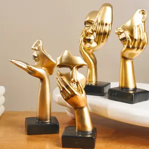 1PC, resin abstract golden Thinker figure sculpture, Nordic-style home soft decoration, resin handicraft, Home Decor Accessory, suitable for indoor table decoration and entrance hall decoration.