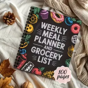 Weekly Meal Plan & Shopping List Organizer, A5 Size, Soft Cover, Mixed Colors, Short Edge, Color-Coded Food Tracking Pages