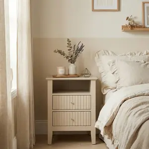 RoyalCraft L Fluted Nightstand with 2 Drawers, Modern Wooden Sofa Table with Storage for Small Spaces, Tall End Table for Bedroom,Living Room, Couch Coffee Table