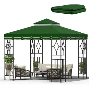 10x10 Top Tiered Gazebo Cover for Yard, & (Green with lace)