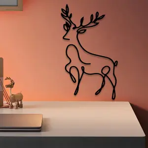​​1pc Line Deer Metal Wall Art, Line Deer Statue Mural, Perfect for Living Room Wall, Modern Wall, Minimalist Wall, Christmas Decor, Ideal Gift for Minimalists, Powder-Coated Metal​​