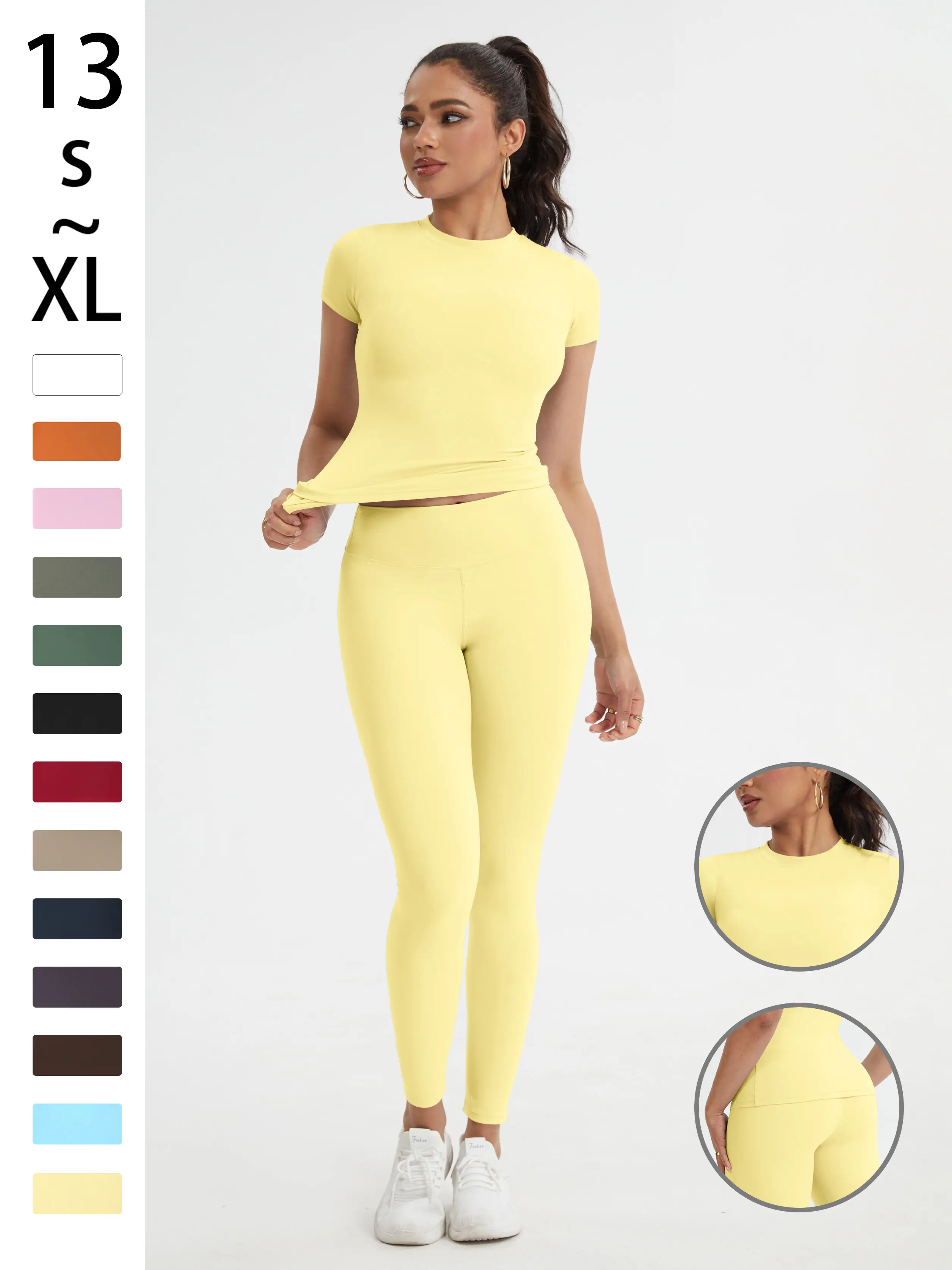 2-Piece Solid-Color Athletic T-Shirt Set Women's Sportswear Set, Slim-Fit RoundNeck Short Sleeves & High-Waisted YogaPants, Ideal for Gym Running OutdoorActivities,  Stretchy Suit Set, Fitness Outfits,Workout Running Outfits-8627
