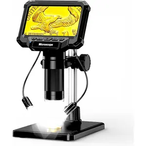 4.3"  Microscope for Error  (Detail View Only), 1000X Digital LCD Magnifier with Anti-Glare Side Lights, 1080P USB PC View (Win/), Rechargeable Scope for Numismatic Grading