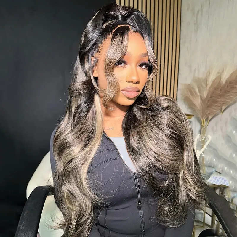 Highlights Blonde 27 Stripe Human Hair Wigs 13x4 Lace Frontal Body Wavy Wig 180% Transparent Brazilian Lace Front Balayage Remy Hair Wig Pre Plucked