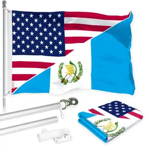 G128 Combo Pack: 6 Ft Tangle Free Aluminum Spinning Flagpole (Silver) & Guatemala USA Friendship Flag | 3x5 Ft |LiteWeave Pro Series Printed 150D Polyester | Pole with Flag Included