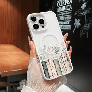 Aesthetic Magnetic Compatible Case for iPhone 17 Pro Max / 16 / 15 Pro Max / 15 / 14 / 13 / 12 / 11 / XS / XR – Vintage Floral Books Print | Shockproof Silicone Lightweight Scratch-Resistant Protection