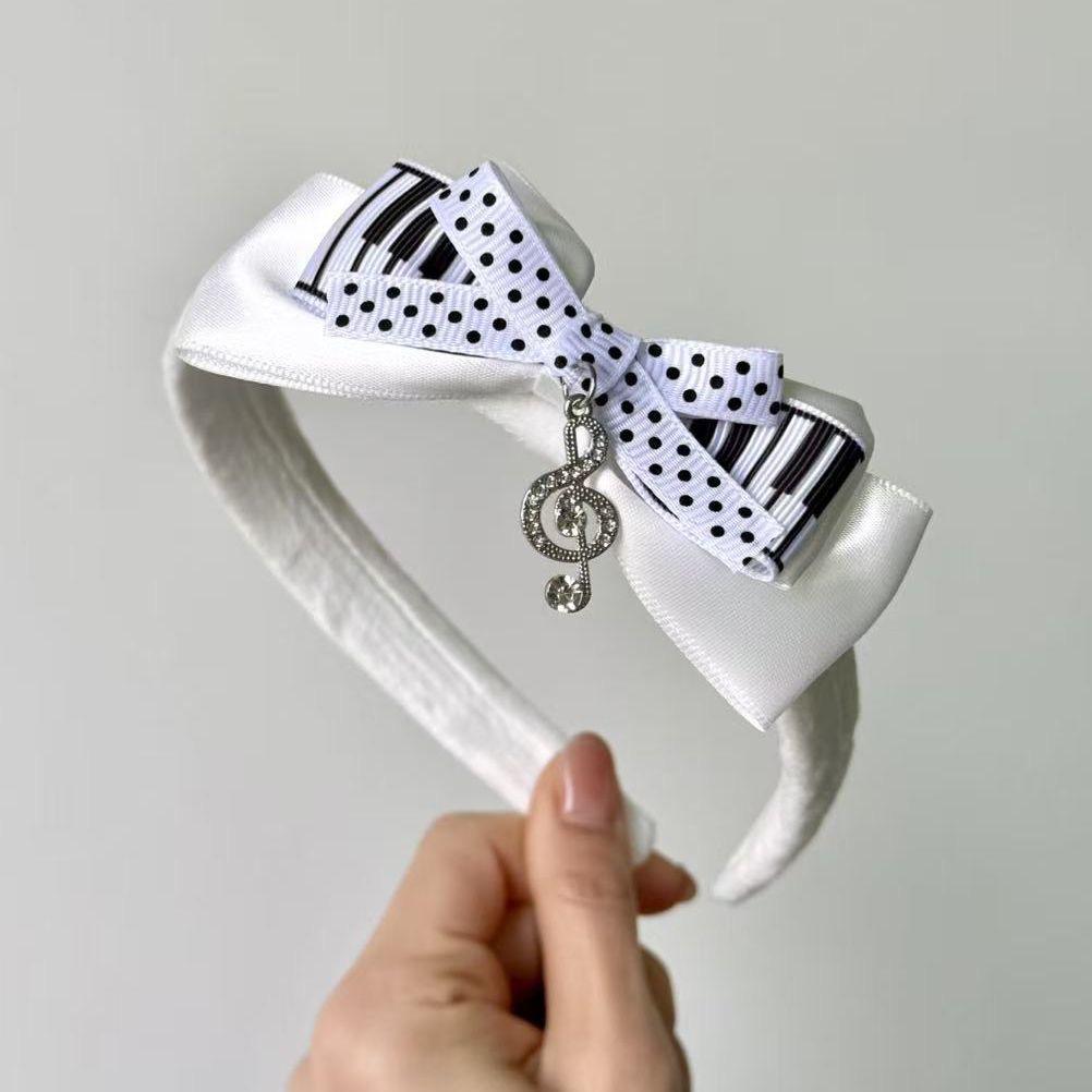 Y2K Black White Polka Dot Piano Key Bow Music Note Headband Cute Gothic Hair Accessory