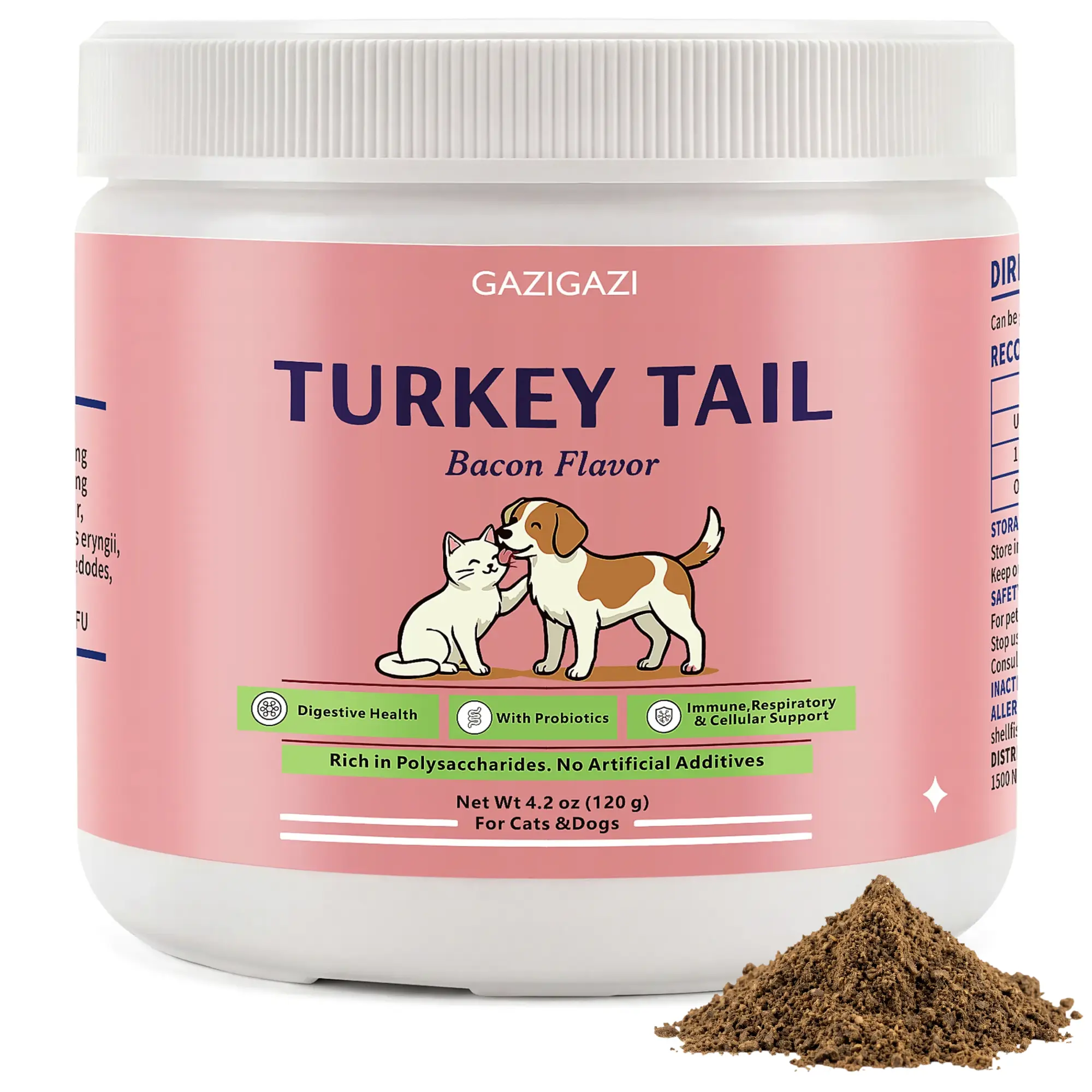GAZIGAZI Turkey Tail Grain-Free Dog Food Topper - Bacon Flavor, Turkey, Reishi Mushrooms, Probiotics for Lipomas, Immune & Gut Health, Natural Allergy Relief, No Preservatives, No Surgery Needed, 120 Servings, Single Item (For Dogs)