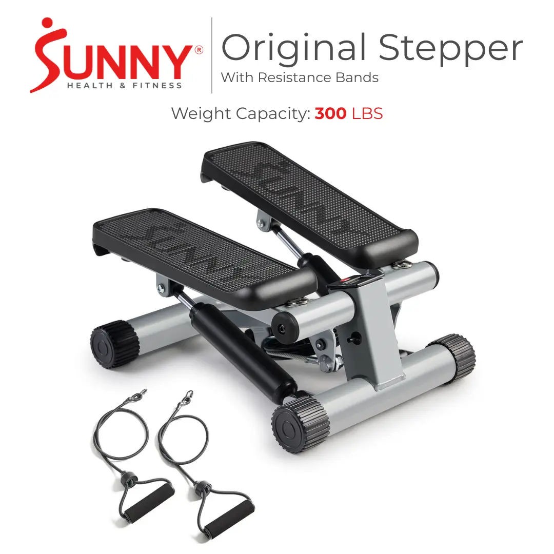 SUNNY Original Mini Stepper with Resistance Bands Whole Body Workout Home Gym Fitness Equipment Quiet Hydraulic Drive Compact Cardio Exercise Machine for Legs Glutes Core and Upper Body 300 lbs Capacity SUNNY Original Mini Stepper with Resistance Bands Whole Body Workout Home Gym Fitness Equipment Quiet Hydraulic Drive Compact Cardio Exercise Machine for Legs Glutes Core and Upper Body 300 lbs Capacity