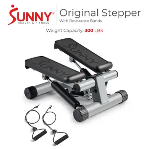 Sunny Health & Fitness Original Mini Stepper with Resistance Bands, 300 lbs Capacity, Compact Home Gym Workout, Quiet Hydraulic Drive, Full-Body Cardio Trainer