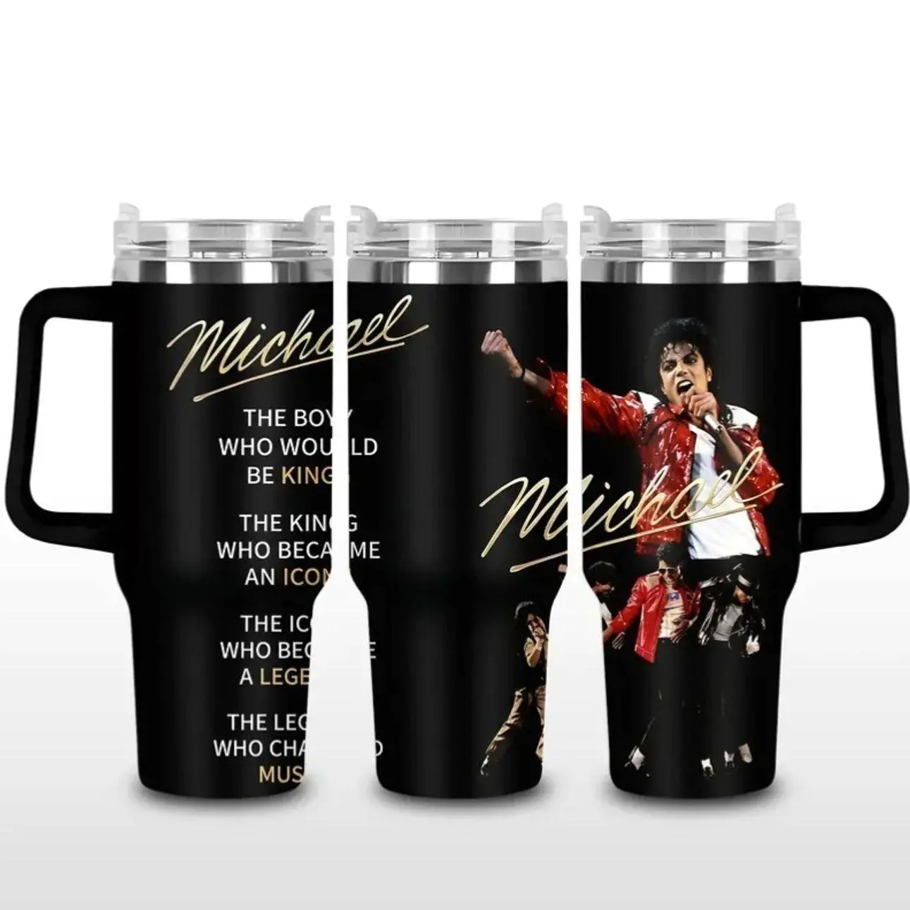 Michaaael Jaaaackson V2 BAD Era 40oz With Handle Tumbler, King Of Pop Stainless Steel Tumbler, Iconic Music Legend Drinkware Insulated Stainless Steel Cup 40oz, Leak-Proof and Stylish for Everyday Use